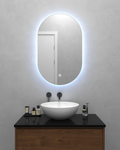 Овальное зеркало 80x50 см, с холодной подсветкой, с сенсорным включателем